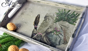 Wooden Tray with Father Christmas