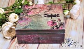 Wooden Box with Pink Roses